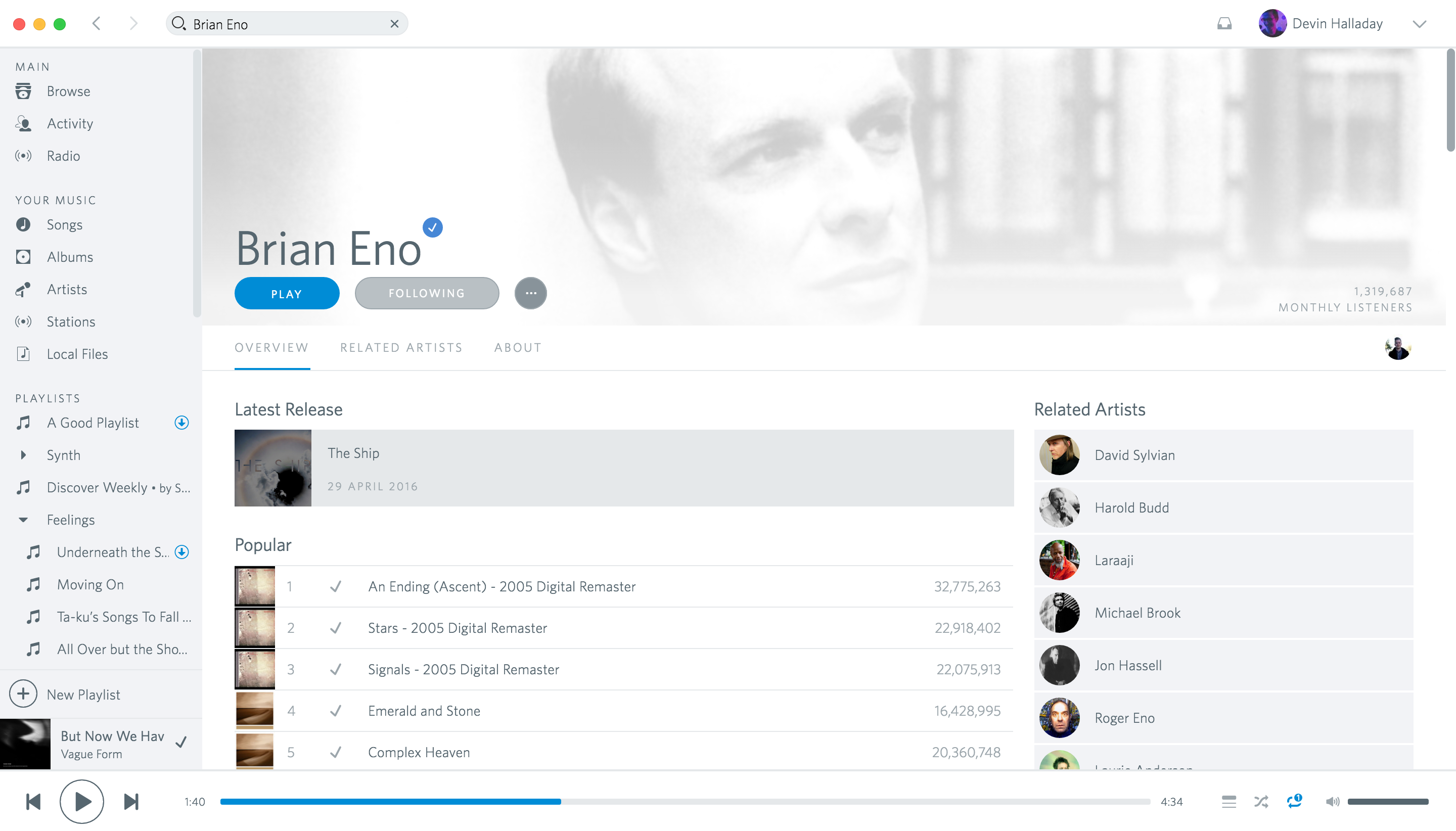 Screenshot of Spotio, an Rdio-inspired skin for Spotify